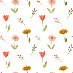 Seamless floral pattern, pattern of spring flowers on a white background. Spring seamless texture for your design. Vector illustration EPS 10