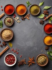 Various oriental spices and spices on a black background.