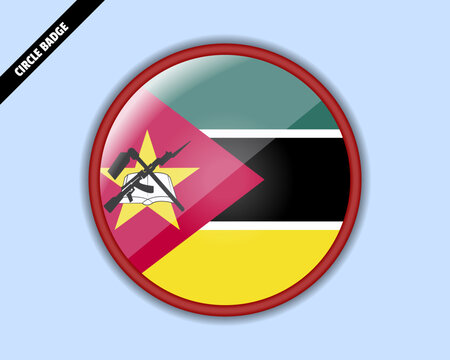 Mozambique flag circle badge, vector design, rounded sign with reflection