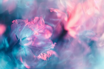 Obraz na płótnie Canvas Dreamy floral abstract with soft pink and blue tones, evoking a romantic and ethereal atmosphere, ideal for creative backgrounds.