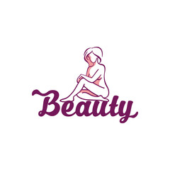 Vector logo Beauty, hand-drawn with a pen. A woman sits on the floor with her legs crossed 02