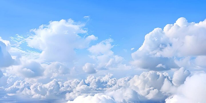 Beautiful blue sky and white cumulus clouds abstract background. Cloudscape background. Blue sky and fluffy white clouds on sunny days. Blue sky and daylight. 4K Video