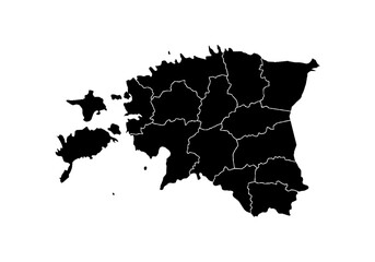 Mapa negro de Estonia en fondo blanco. - obrazy, fototapety, plakaty