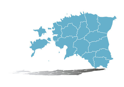 Mapa azul de Estonia en fondo blanco.