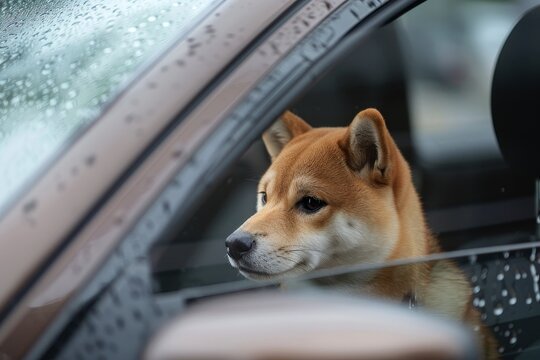 Adorable Shiba Inu puppy in car
