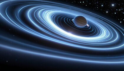 Obraz premium This image showcases concentric rings around a central planet, set against the backdrop of a star-studded sky.. AI Generation