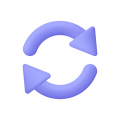 Two rotating arrows in a circle. Refresh, reload, recycle and update symbol. 3d vector icon. Cartoon minimal style.