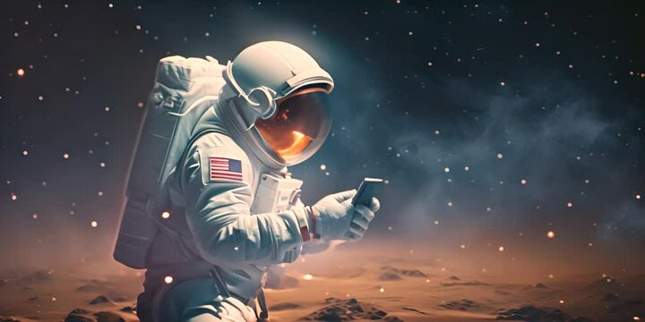Astronaut in outer space showing information on tablet 4K Video