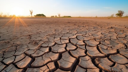 Photograph of drought land, dry cracked clay, salt ground - obrazy, fototapety, plakaty