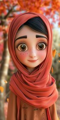 A 3D cartoon character, a girl in modest Arabic dress
