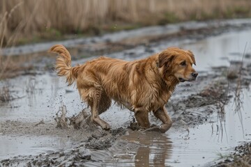 Dirty dog in the rain