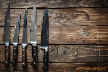 Five knives on brown table