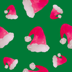 seamless pattern santa claus hat isolated on green background base for creativity banner and cards