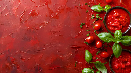 Black and Red Textured Background Adorned with Fresh Tomatoes