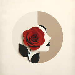 collage featuring a woman's face and a red rose