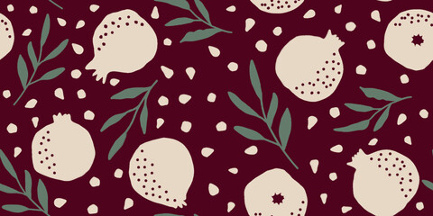Vector seamless pattern with pomegranate fruits and seeds. Modern floral print. Seamless pattern. Hand drawn style.
- 779697181