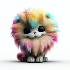 Fototapeta premium 3D furry forest lion with beautiful colors and white background. with Generative AI technology 