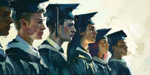 Obraz premium Digital painting of a group of graduating students. Education and school concept.