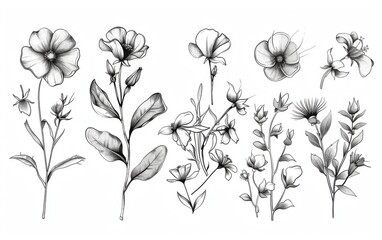 Hand drawn floral elements with sketchy style