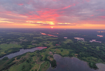 Fototapeta premium Beautiful Landscape and Sunset in Lithuania. Lakes and Forest in Background. Nature.