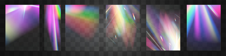 Crystal set glas light rainbow reflection effect.Optical,lights,glare,template.
