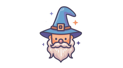 Cute Cartoon Wizard Head Icon vector on transparent background.
