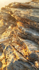 The rugged texture of a rock formation, where erosion has sculpted shapes and lines over millennia, captured in the golden light of a setting sun. 32k, full ultra HD, high resolution