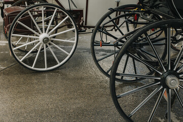 Fototapeta premium Carriage wheels on the street of Vienna, Austria.