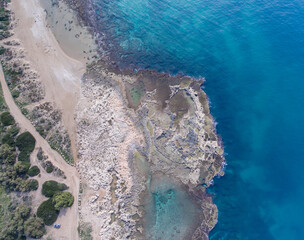 Beach in Nahariah, Northern District in Israel. Mideterranean Sea in Background. Rocks and Sand