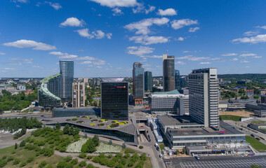 Vilnius City Cityscape, Lithuania, Business Town in Background. Drone Point of View. - obrazy, fototapety, plakaty