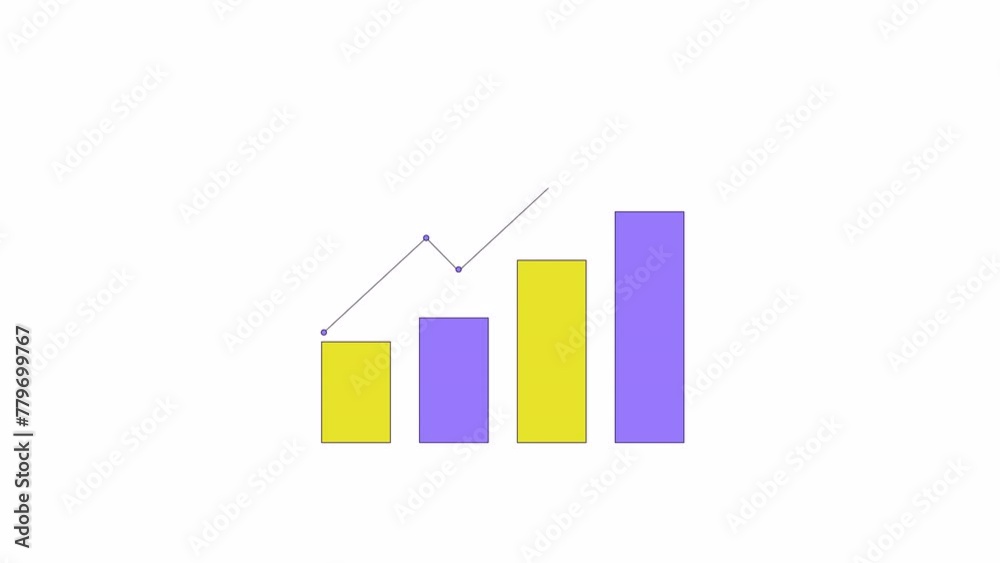 Poster data bar graph growing line 2d object animation. data visualization flat color cartoon 4k video, alp