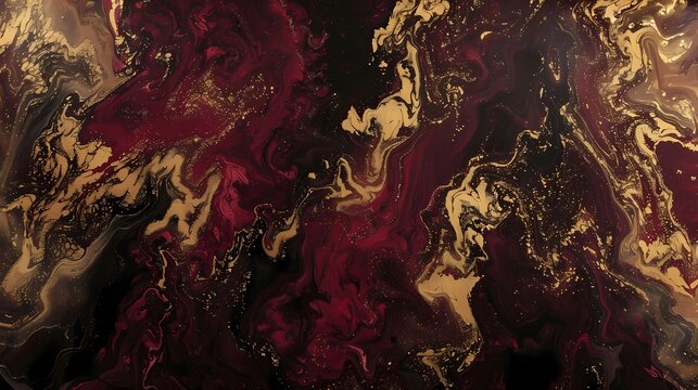 Liquid gold and deep burgundy collide, forming a luxurious and sophisticated abstract masterpiece that emanates opulence.