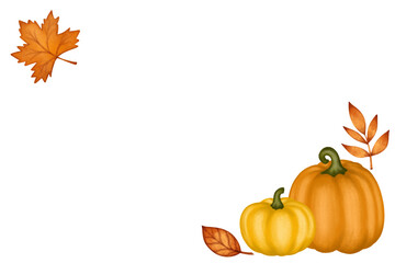 Naklejka na ściany i meble Empty template blank autumn pumpkins and fall season leaves with copy space 