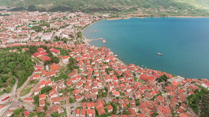 View of Ohrid old town dominated by Samuel's fortress, North Macedonia