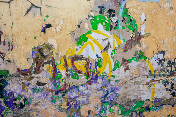 Abstract multicolor grunge background with abstract color texture. Abstraction from collapsing graffiti on the wall. Weathered wall background.
