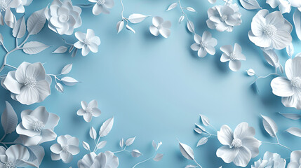 Delicate 3D Flowers Adorning a Light Blue Background