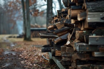 Fototapeta na wymiar Pile of wood logs