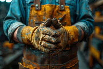 The Mark of Hard Work: Hands in Dirty Gloves