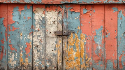 A weathered wooden door with peeling paint, its texture and history brought to life with textured oil brushwork.