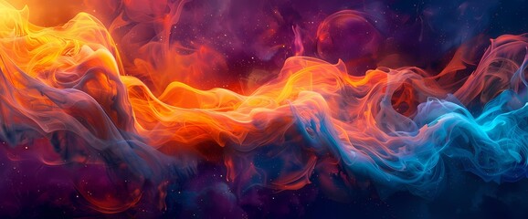 Liquid flames of color leap and swirl, igniting the darkness with their radiant brilliance. - obrazy, fototapety, plakaty