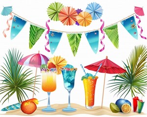 Obraz premium Beach party banner clipart with festive decorations