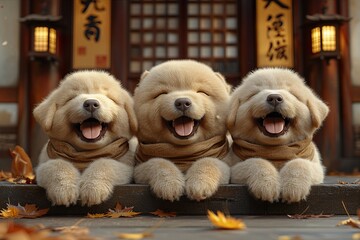 three happy dogs. pets care promotion concept