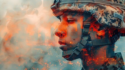A double exposure of a soldier's medals superimposed over an image of a child's drawing of a soldier, representing the legacy of service and the inspiration for future generations. - obrazy, fototapety, plakaty