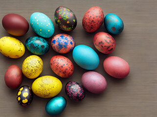 Easter eggs painted in different colors. Generative AI