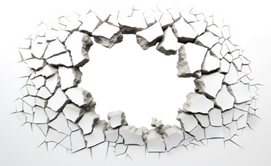 Hole breaking through white wall, cut out