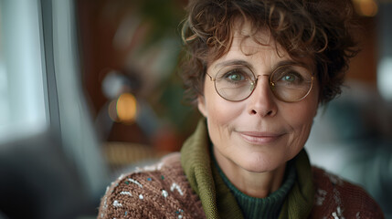 Portrait of a Kindly 70-Year-Old Woman with Hazel Eyes and Warm Smile
