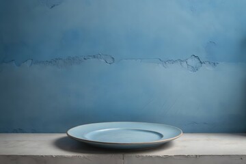 blue dishes on blue concrete background