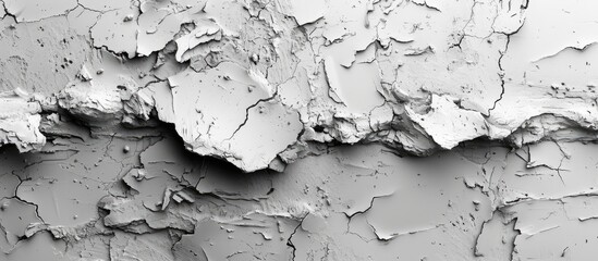 A mesmerizing monochrome closeup photo of a cracked wall, showcasing a beautiful grey pattern created by the geological phenomenon of erosion - obrazy, fototapety, plakaty