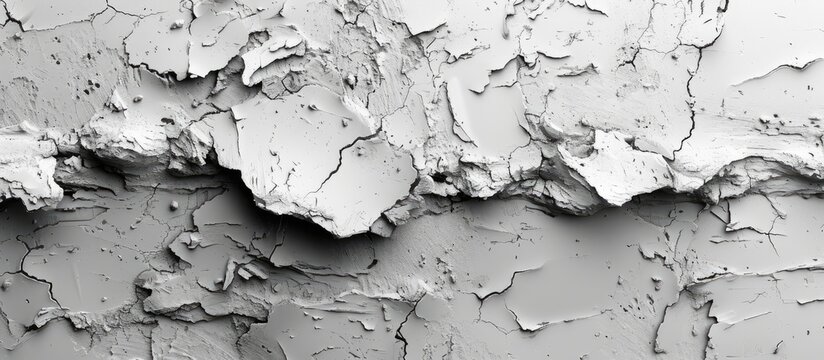 Fototapeta A mesmerizing monochrome closeup photo of a cracked wall, showcasing a beautiful grey pattern created by the geological phenomenon of erosion