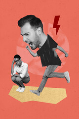 Composite collage picture image of screaming man female hater bullying violence problem concept...